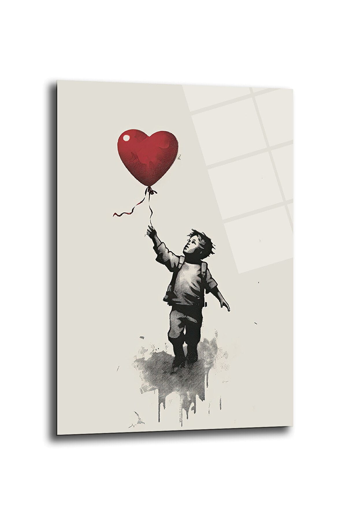 Kalp Balonlu Çocuk: Umut ve Kaybın Banksy Esintili Cam Tablosu Duvar Dekoru cam tablo, duvar sanatı, modern dekorasyon, soyut sanat, cam sanat eserleri, iç mekan dekorasyonu, ofis dekorasyonu, ev dekorasyonu, restoran dekorasyonu, cafe dekorasyonu, cam baskı, UV baskı, estetik duvar sanatı