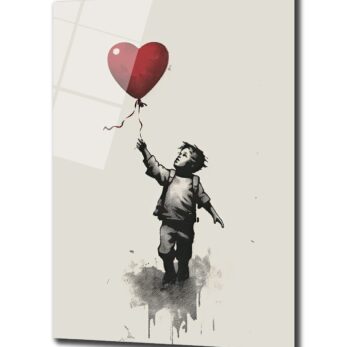 Kalp Balonlu Çocuk: Umut ve Kaybın Banksy Esintili Cam Tablosu - Glazella