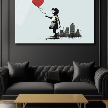 Umut Balonu: Kırmızı Kalpli Kız Banksy Tarzı Modern Cam Tablo - Glazella