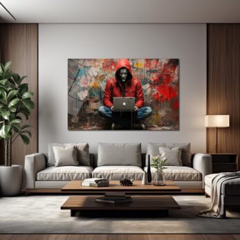 Siber Güç ve Sanat: Kırmızı Kapüşonlu Hacker Modern Cam Tablo - Glazella