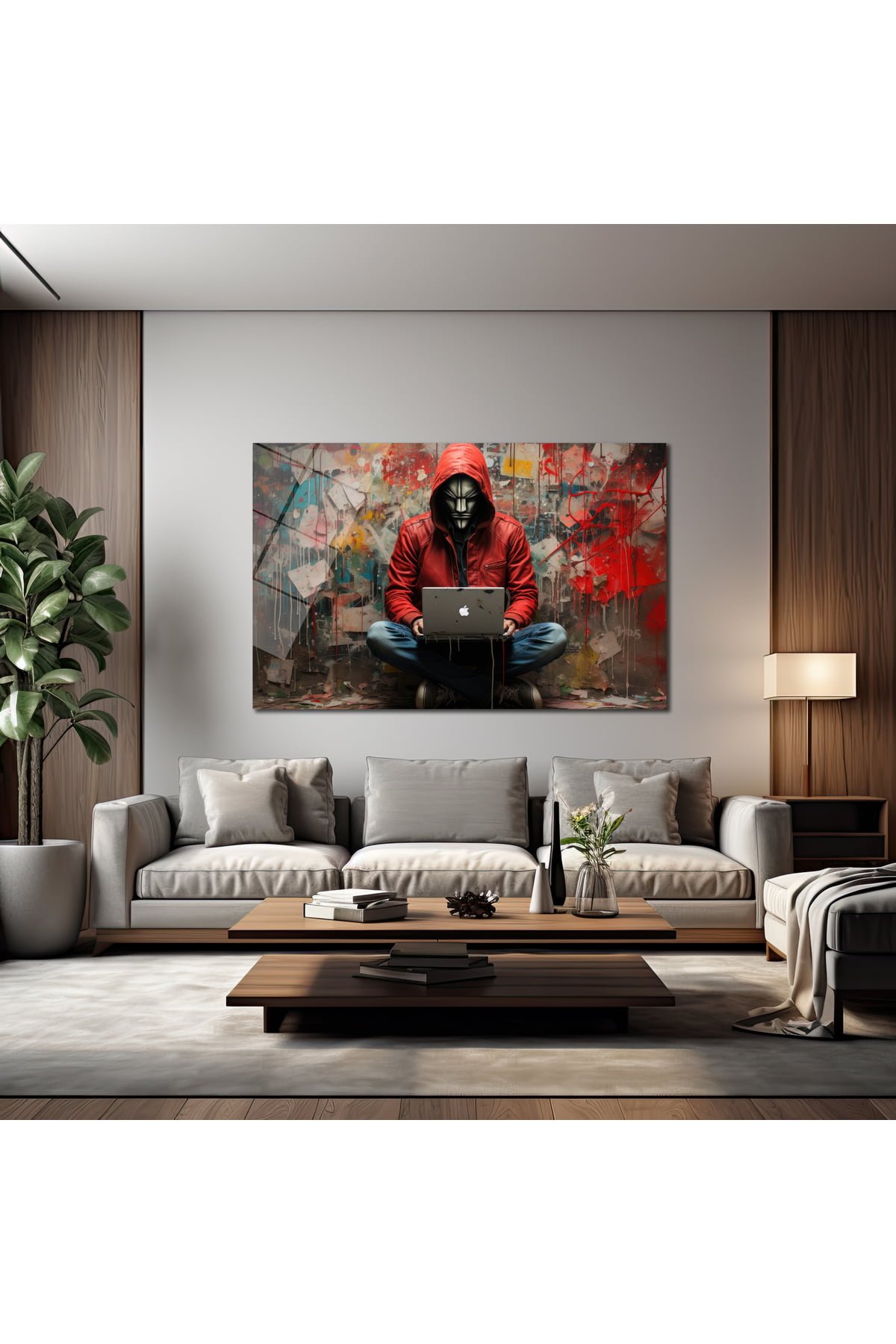 Siber Güç ve Sanat: Kırmızı Kapüşonlu Hacker Modern Cam Tablo Duvar Dekoru cam tablo, duvar sanatı, modern dekorasyon, soyut sanat, cam sanat eserleri, iç mekan dekorasyonu, ofis dekorasyonu, ev dekorasyonu, restoran dekorasyonu, cafe dekorasyonu, cam baskı, UV baskı, estetik duvar sanatı