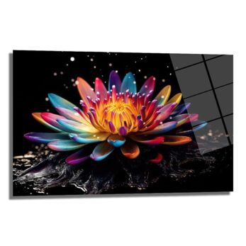 Gökkuşağı Lotus: Büyüleyici Renkleriyle Modern Cam Tablo - Glazella
