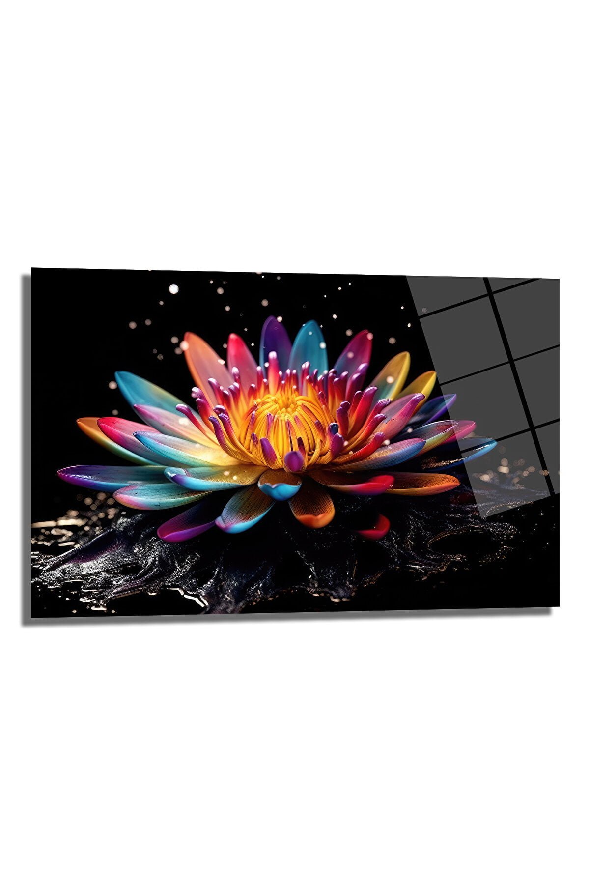 Gökkuşağı Lotus: Büyüleyici Renkleriyle Modern Cam Tablo Duvar Dekoru cam tablo, duvar sanatı, modern dekorasyon, soyut sanat, cam sanat eserleri, iç mekan dekorasyonu, ofis dekorasyonu, ev dekorasyonu, restoran dekorasyonu, cafe dekorasyonu, cam baskı, UV baskı, estetik duvar sanatı