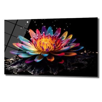 Gökkuşağı Lotus: Büyüleyici Renkleriyle Modern Cam Tablo - Glazella