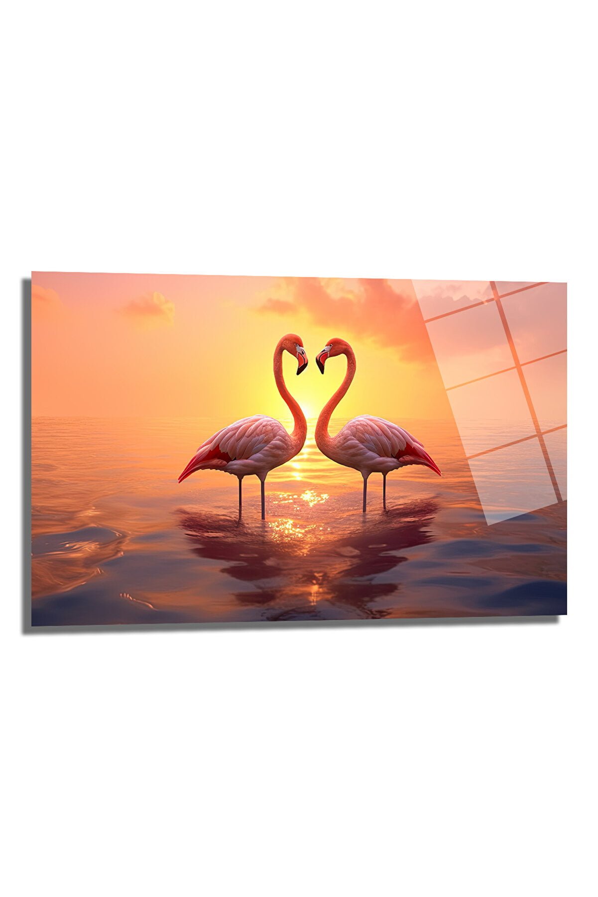 Aşkın Dansı: Gün Batımında Flamingo Çifti Cam Tablo Duvar Dekoru cam tablo, duvar sanatı, modern dekorasyon, soyut sanat, cam sanat eserleri, iç mekan dekorasyonu, ofis dekorasyonu, ev dekorasyonu, restoran dekorasyonu, cafe dekorasyonu, cam baskı, UV baskı, estetik duvar sanatı
