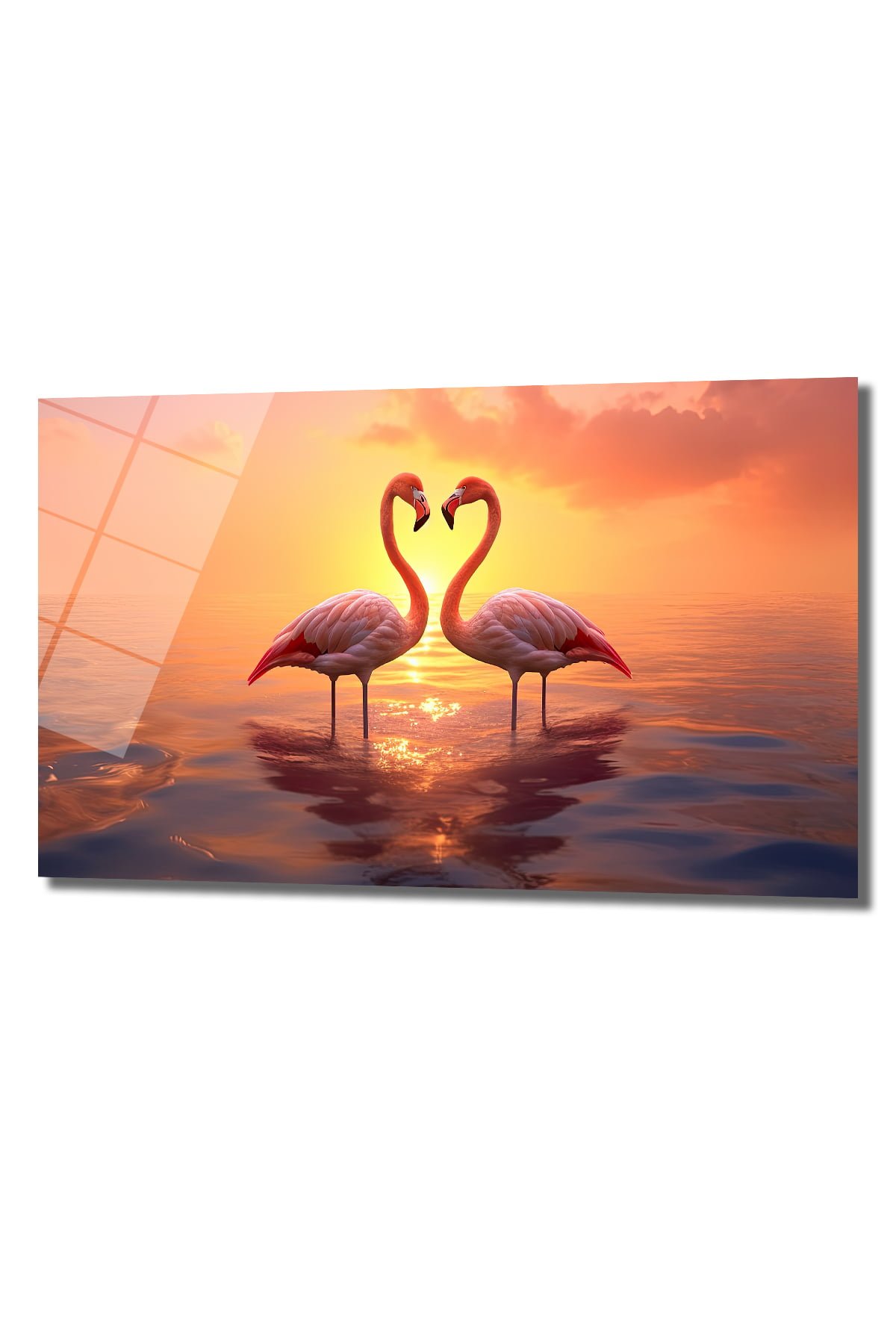 Aşkın Dansı: Gün Batımında Flamingo Çifti Cam Tablo Duvar Dekoru cam tablo, duvar sanatı, modern dekorasyon, soyut sanat, cam sanat eserleri, iç mekan dekorasyonu, ofis dekorasyonu, ev dekorasyonu, restoran dekorasyonu, cafe dekorasyonu, cam baskı, UV baskı, estetik duvar sanatı