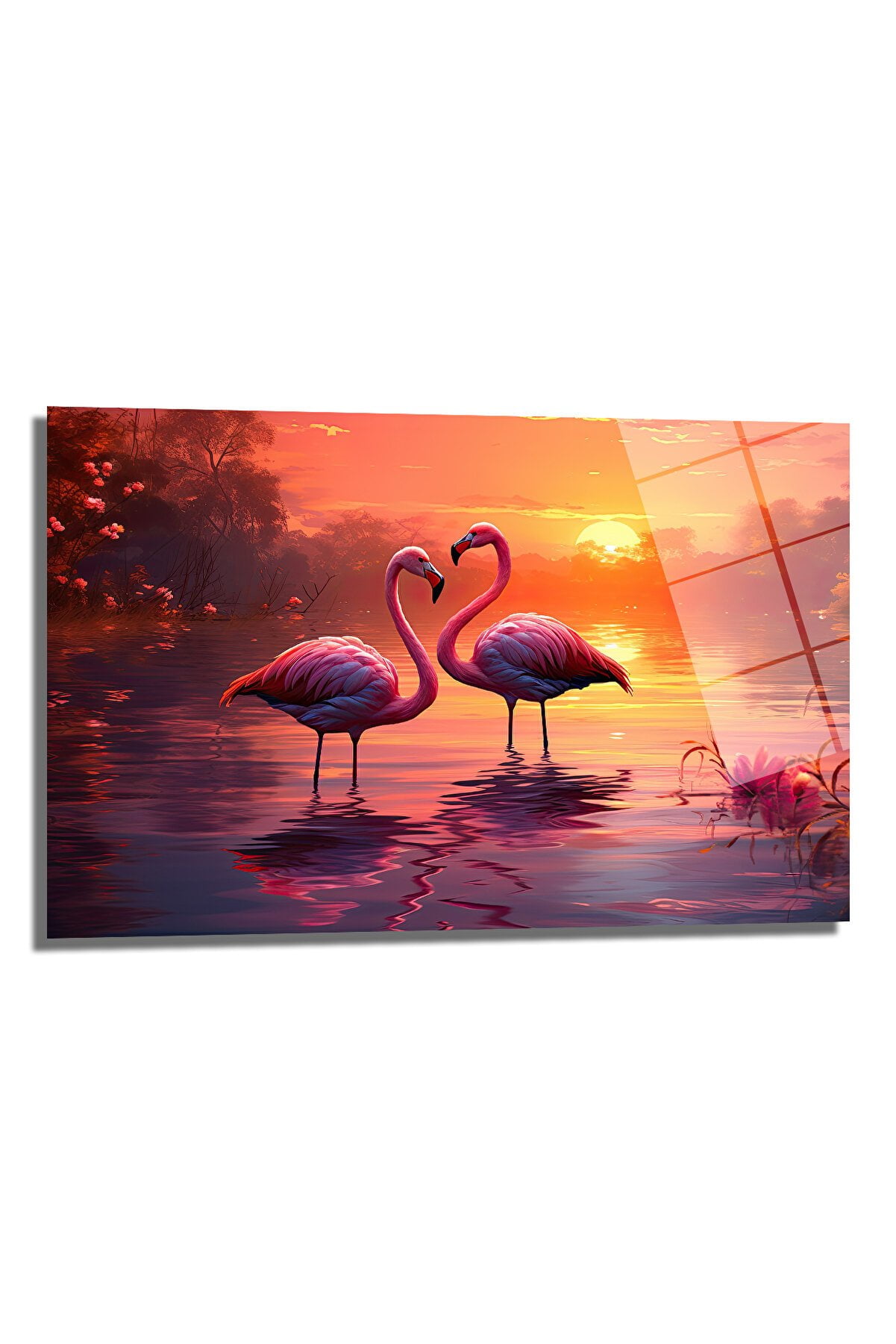 Aşkın Dansı: Gün Batımında Flamingo Çifti Cam Tablo Duvar Dekoru cam tablo, duvar sanatı, modern dekorasyon, soyut sanat, cam sanat eserleri, iç mekan dekorasyonu, ofis dekorasyonu, ev dekorasyonu, restoran dekorasyonu, cafe dekorasyonu, cam baskı, UV baskı, estetik duvar sanatı