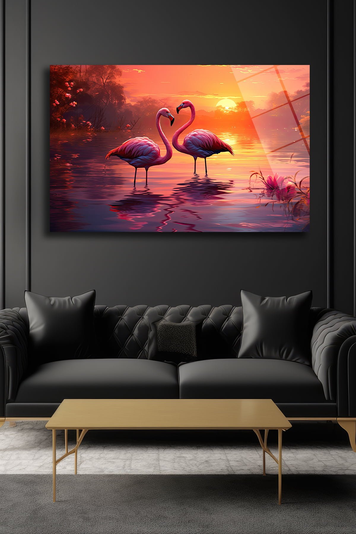 Aşkın Dansı: Gün Batımında Flamingo Çifti Cam Tablo Duvar Dekoru cam tablo, duvar sanatı, modern dekorasyon, soyut sanat, cam sanat eserleri, iç mekan dekorasyonu, ofis dekorasyonu, ev dekorasyonu, restoran dekorasyonu, cafe dekorasyonu, cam baskı, UV baskı, estetik duvar sanatı