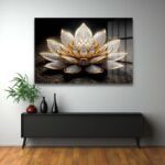 Zarafetin Işıltısı: Altın Pırlanta Lotus Lüks Cam Tablo Duvar Dekoru cam tablo, duvar sanatı, modern dekorasyon, soyut sanat, cam sanat eserleri, iç mekan dekorasyonu, ofis dekorasyonu, ev dekorasyonu, restoran dekorasyonu, cafe dekorasyonu, cam baskı, UV baskı, estetik duvar sanatı