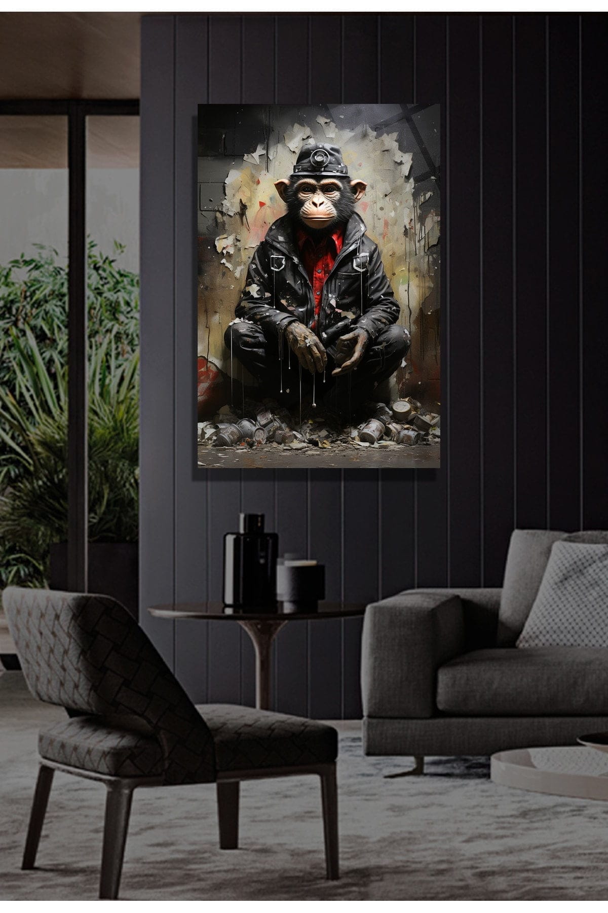 Asi Ruh: Şempanze Portreli Modern Sanat Cam Tablo Duvar Dekoru cam tablo, duvar sanatı, modern dekorasyon, soyut sanat, cam sanat eserleri, iç mekan dekorasyonu, ofis dekorasyonu, ev dekorasyonu, restoran dekorasyonu, cafe dekorasyonu, cam baskı, UV baskı, estetik duvar sanatı