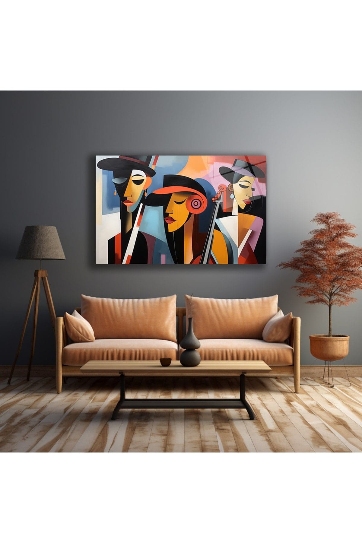 Cazın Ruhu: Art Deco Esintili Modern Figürlü Cam Tablo Duvar Dekoru cam tablo, duvar sanatı, modern dekorasyon, soyut sanat, cam sanat eserleri, iç mekan dekorasyonu, ofis dekorasyonu, ev dekorasyonu, restoran dekorasyonu, cafe dekorasyonu, cam baskı, UV baskı, estetik duvar sanatı