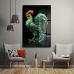 Zümrüt Horozun Görkemi: Modern Sanat Temperli Cam Tablo Duvar Dekoru cam tablo, duvar sanatı, modern dekorasyon, soyut sanat, cam sanat eserleri, iç mekan dekorasyonu, ofis dekorasyonu, ev dekorasyonu, restoran dekorasyonu, cafe dekorasyonu, cam baskı, UV baskı, estetik duvar sanatı