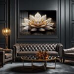 Zarafetin Işıltısı: Altın Pırlanta Lotus Lüks Cam Tablo Duvar Dekoru cam tablo, duvar sanatı, modern dekorasyon, soyut sanat, cam sanat eserleri, iç mekan dekorasyonu, ofis dekorasyonu, ev dekorasyonu, restoran dekorasyonu, cafe dekorasyonu, cam baskı, UV baskı, estetik duvar sanatı