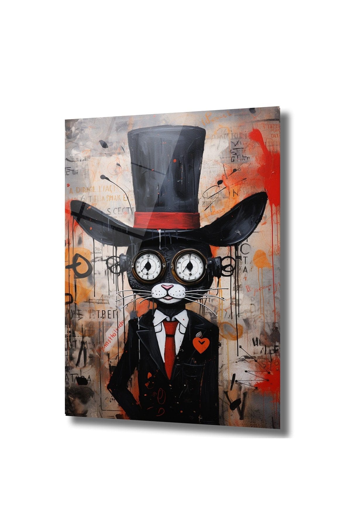 Gizemli Centilmen Kedi: Urban Sanat Cam Tablo Duvar Dekoru cam tablo, duvar sanatı, modern dekorasyon, soyut sanat, cam sanat eserleri, iç mekan dekorasyonu, ofis dekorasyonu, ev dekorasyonu, restoran dekorasyonu, cafe dekorasyonu, cam baskı, UV baskı, estetik duvar sanatı