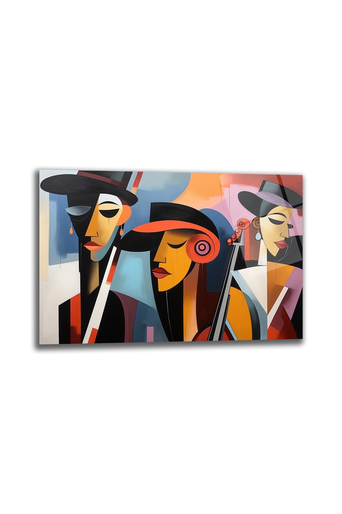 Cazın Ruhu: Art Deco Esintili Modern Figürlü Cam Tablo Duvar Dekoru cam tablo, duvar sanatı, modern dekorasyon, soyut sanat, cam sanat eserleri, iç mekan dekorasyonu, ofis dekorasyonu, ev dekorasyonu, restoran dekorasyonu, cafe dekorasyonu, cam baskı, UV baskı, estetik duvar sanatı