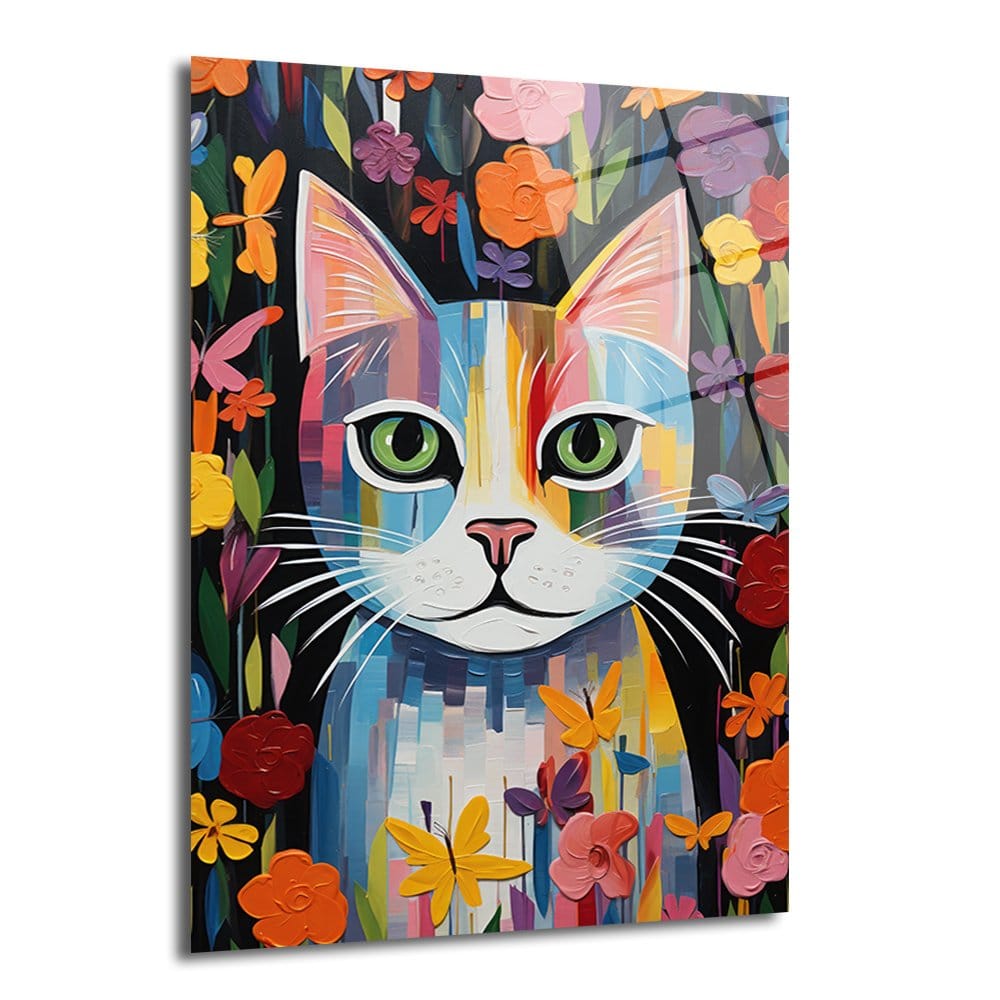 Rengarenk Neşe: Modern Sanat Kedi Temalı Temperli Cam Tablo Duvar Dekoru cam tablo, duvar sanatı, modern dekorasyon, soyut sanat, cam sanat eserleri, iç mekan dekorasyonu, ofis dekorasyonu, ev dekorasyonu, restoran dekorasyonu, cafe dekorasyonu, cam baskı, UV baskı, estetik duvar sanatı