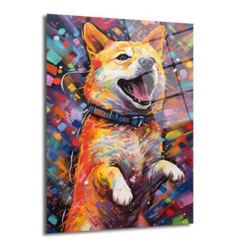 Neşeli Corgi: Canlı Renklerle Modern Sanat Cam Tablo - Glazella