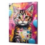 Neşeli Palet: Canlı Renklerle Kedi Sanatı Cam Tablo Duvar Dekoru cam tablo, duvar sanatı, modern dekorasyon, soyut sanat, cam sanat eserleri, iç mekan dekorasyonu, ofis dekorasyonu, ev dekorasyonu, restoran dekorasyonu, cafe dekorasyonu, cam baskı, UV baskı, estetik duvar sanatı