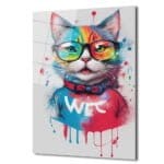 Renkli Gözlüklü Kedi: Modern Pop Art Temperli Cam Tablo Duvar Dekoru cam tablo, duvar sanatı, modern dekorasyon, soyut sanat, cam sanat eserleri, iç mekan dekorasyonu, ofis dekorasyonu, ev dekorasyonu, restoran dekorasyonu, cafe dekorasyonu, cam baskı, UV baskı, estetik duvar sanatı