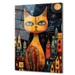 Gece Şehrin Gizemli Kedisi: Modern Sanat Temperli Cam Tablo Duvar Dekoru cam tablo, duvar sanatı, modern dekorasyon, soyut sanat, cam sanat eserleri, iç mekan dekorasyonu, ofis dekorasyonu, ev dekorasyonu, restoran dekorasyonu, cafe dekorasyonu, cam baskı, UV baskı, estetik duvar sanatı