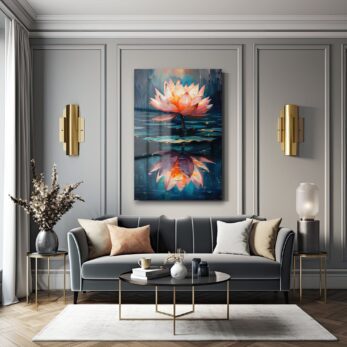 Huzurun Yansıması: Modern Lotus Çiçeği Temperli Cam Tablo - Glazella