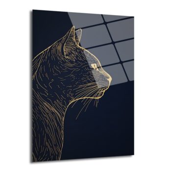 Asil Kedi Silüeti: Altın Çizgili Modern Cam Tablo - Glazella