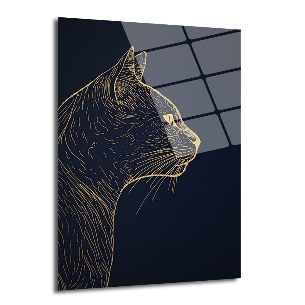 Asil Kedi Silüeti: Altın Çizgili Modern Cam Tablo Duvar Dekoru cam tablo, duvar sanatı, modern dekorasyon, soyut sanat, cam sanat eserleri, iç mekan dekorasyonu, ofis dekorasyonu, ev dekorasyonu, restoran dekorasyonu, cafe dekorasyonu, cam baskı, UV baskı, estetik duvar sanatı
