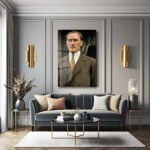 Ulu Önder Atatürk: Kararlı Bakış Cam Tablo Duvar Dekoru cam tablo, duvar sanatı, modern dekorasyon, soyut sanat, cam sanat eserleri, iç mekan dekorasyonu, ofis dekorasyonu, ev dekorasyonu, restoran dekorasyonu, cafe dekorasyonu, cam baskı, UV baskı, estetik duvar sanatı