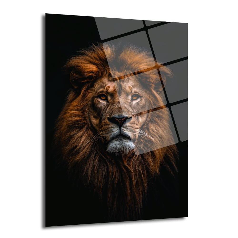 Kralların Kralı: Aslan Portresi Modern Cam Duvar Sanatı Duvar Dekoru cam tablo, duvar sanatı, modern dekorasyon, soyut sanat, cam sanat eserleri, iç mekan dekorasyonu, ofis dekorasyonu, ev dekorasyonu, restoran dekorasyonu, cafe dekorasyonu, cam baskı, UV baskı, estetik duvar sanatı