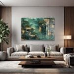 Uzakdoğu'nun Saklı Cenneti: Altın Dokunuşlu Modern Cam Tablo Duvar Dekoru cam tablo, duvar sanatı, modern dekorasyon, soyut sanat, cam sanat eserleri, iç mekan dekorasyonu, ofis dekorasyonu, ev dekorasyonu, restoran dekorasyonu, cafe dekorasyonu, cam baskı, UV baskı, estetik duvar sanatı