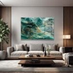 Zümrüt Akış: Altın Detaylı Modern Uzak Doğu Cam Tablo Duvar Dekoru cam tablo, duvar sanatı, modern dekorasyon, soyut sanat, cam sanat eserleri, iç mekan dekorasyonu, ofis dekorasyonu, ev dekorasyonu, restoran dekorasyonu, cafe dekorasyonu, cam baskı, UV baskı, estetik duvar sanatı