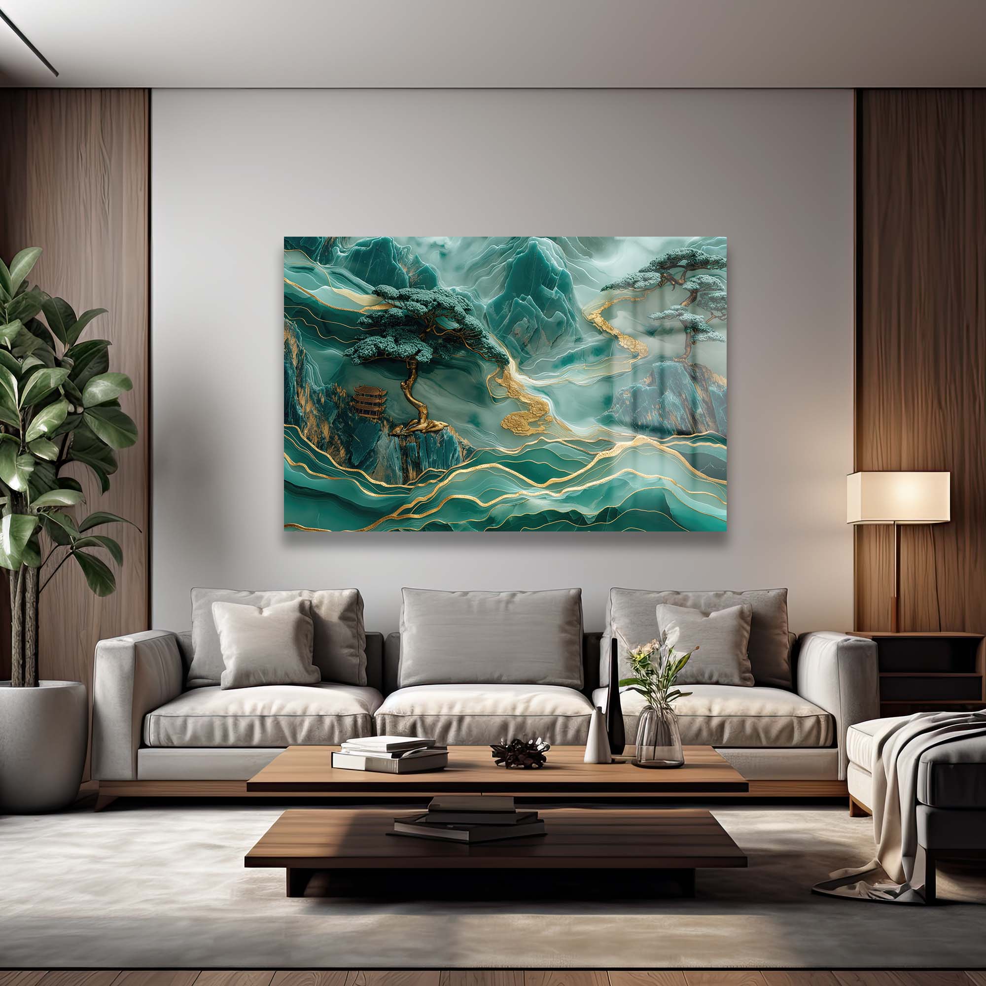 Zümrüt Akış: Altın Detaylı Modern Uzak Doğu Cam Tablo Duvar Dekoru cam tablo, duvar sanatı, modern dekorasyon, soyut sanat, cam sanat eserleri, iç mekan dekorasyonu, ofis dekorasyonu, ev dekorasyonu, restoran dekorasyonu, cafe dekorasyonu, cam baskı, UV baskı, estetik duvar sanatı
