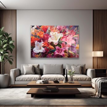Canlı Zambakların Dansı: Modern Çiçekli Dekoratif Cam Tablo Duvar Dekoru cam tablo, duvar sanatı, modern dekorasyon, soyut sanat, cam sanat eserleri, iç mekan dekorasyonu, ofis dekorasyonu, ev dekorasyonu, restoran dekorasyonu, cafe dekorasyonu, cam baskı, UV baskı, estetik duvar sanatı