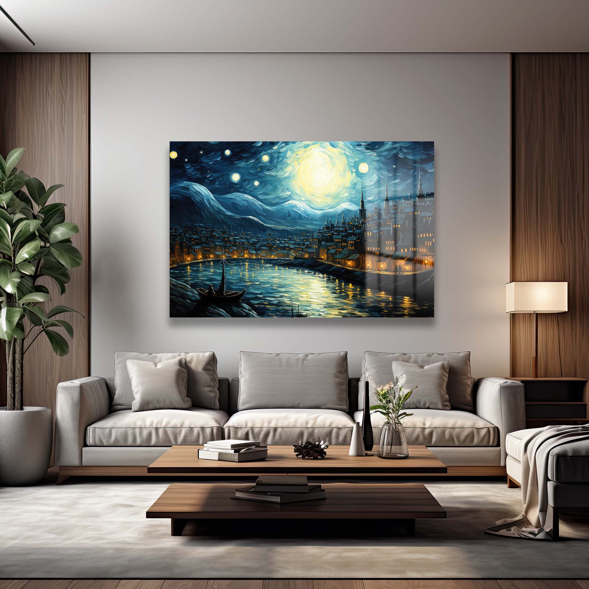 Van Gogh Tarzı Yıldızlı Gece Şehri: Büyüleyici Cam Tablo Duvar Dekoru cam tablo, duvar sanatı, modern dekorasyon, soyut sanat, cam sanat eserleri, iç mekan dekorasyonu, ofis dekorasyonu, ev dekorasyonu, restoran dekorasyonu, cafe dekorasyonu, cam baskı, UV baskı, estetik duvar sanatı