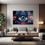 Üçüncü Gözün Gizemi: Psychedelic Enerjili Modern Cam Tablo Duvar Dekoru cam tablo, duvar sanatı, modern dekorasyon, soyut sanat, cam sanat eserleri, iç mekan dekorasyonu, ofis dekorasyonu, ev dekorasyonu, restoran dekorasyonu, cafe dekorasyonu, cam baskı, UV baskı, estetik duvar sanatı