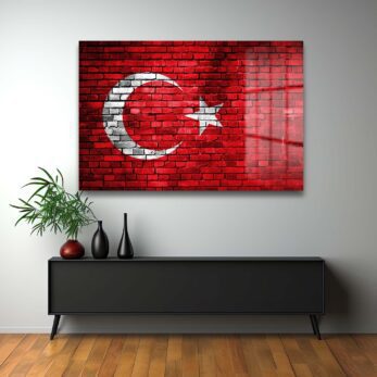 Türkiye Bayrağı Tuğla Duvar Görünümlü Cam Tablo | Vatansever Duvar Dekorasyonu - Glazella Türkiye Bayrağı Tuğla Duvar Görünümlü Cam Tablo | Vatansever Duvar Dekorasyonu - Glazella
