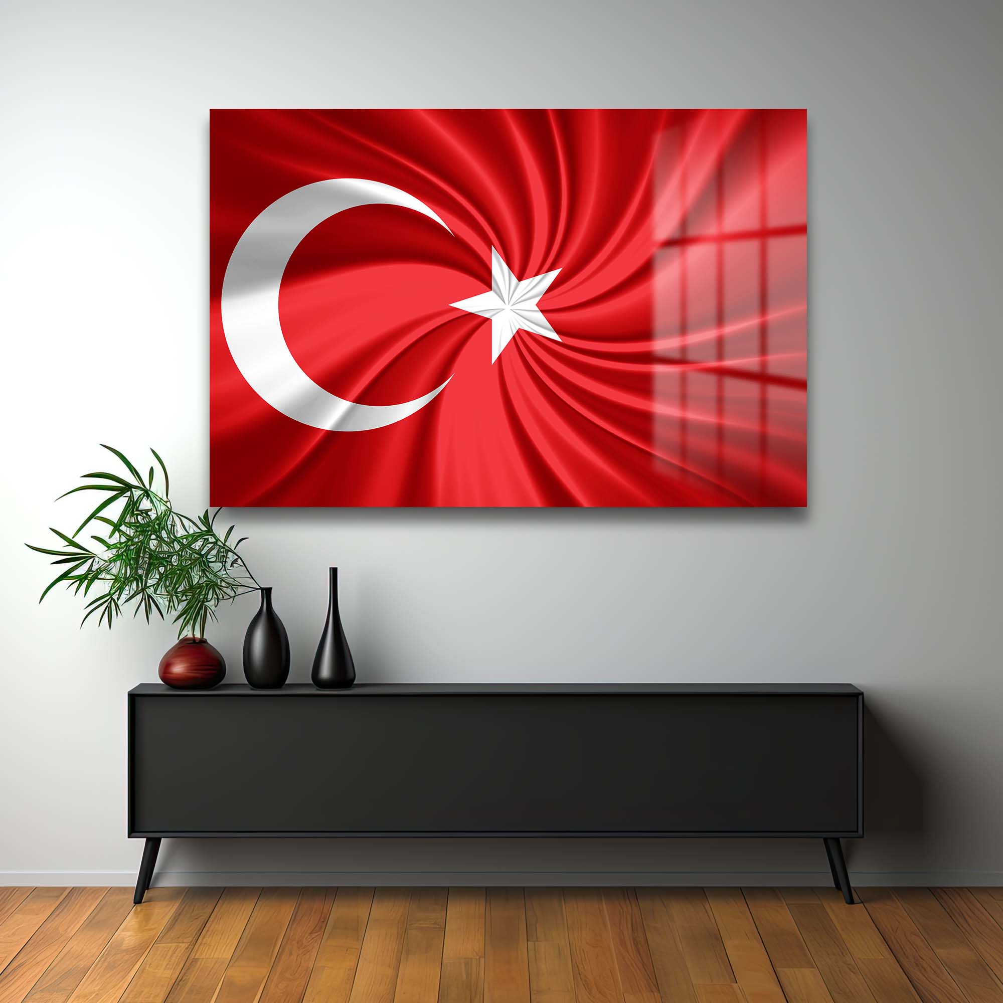 Ay Yıldızın İhtişamı: Dinamik Türk Bayrağı Cam Tablo Duvar Dekoru cam tablo, duvar sanatı, modern dekorasyon, soyut sanat, cam sanat eserleri, iç mekan dekorasyonu, ofis dekorasyonu, ev dekorasyonu, restoran dekorasyonu, cafe dekorasyonu, cam baskı, UV baskı, estetik duvar sanatı