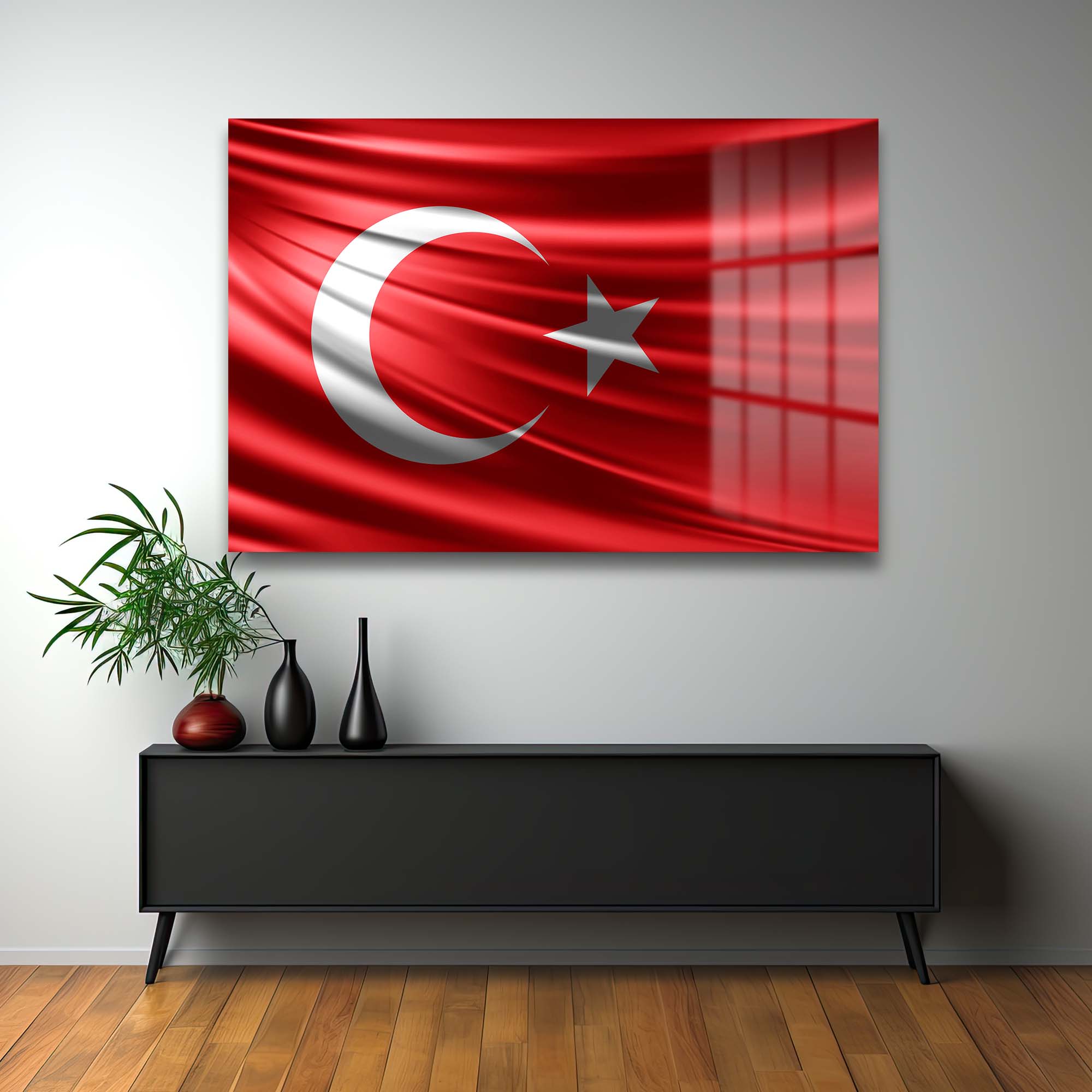 Ay Yıldızın Görkemi: Dalgalanan Türk Bayrağı Cam Tablo Duvar Dekoru cam tablo, duvar sanatı, modern dekorasyon, soyut sanat, cam sanat eserleri, iç mekan dekorasyonu, ofis dekorasyonu, ev dekorasyonu, restoran dekorasyonu, cafe dekorasyonu, cam baskı, UV baskı, estetik duvar sanatı