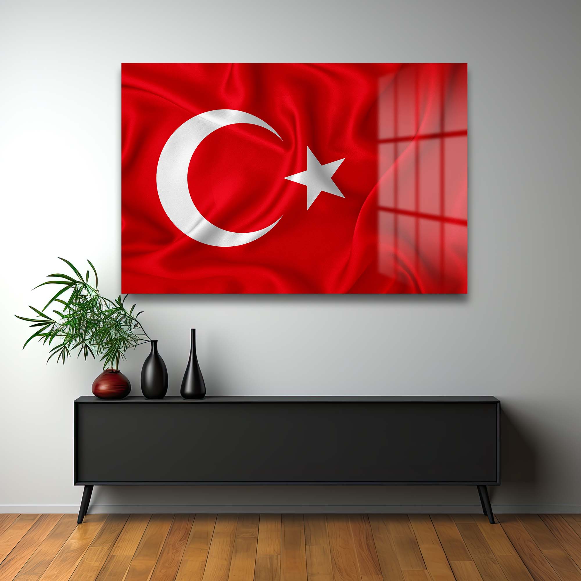 Şanlı Türk Bayrağı: Parlak Temperli Cam Tablo - Vatansever Duvar Dekorasyonu Duvar Dekoru cam tablo, duvar sanatı, modern dekorasyon, soyut sanat, cam sanat eserleri, iç mekan dekorasyonu, ofis dekorasyonu, ev dekorasyonu, restoran dekorasyonu, cafe dekorasyonu, cam baskı, UV baskı, estetik duvar sanatı