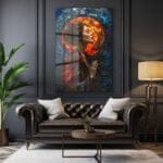 Ateş ve Buzun Dansı: Vitray Sanatı Kadın Profili Dekoratif Cam Tablo Duvar Dekoru cam tablo, duvar sanatı, modern dekorasyon, soyut sanat, cam sanat eserleri, iç mekan dekorasyonu, ofis dekorasyonu, ev dekorasyonu, restoran dekorasyonu, cafe dekorasyonu, cam baskı, UV baskı, estetik duvar sanatı