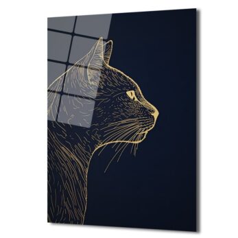 Asil Kedi Silüeti: Altın Çizgili Modern Cam Tablo - Glazella