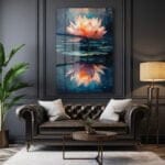 Huzurun Yansıması: Modern Lotus Çiçeği Temperli Cam Tablo Duvar Dekoru cam tablo, duvar sanatı, modern dekorasyon, soyut sanat, cam sanat eserleri, iç mekan dekorasyonu, ofis dekorasyonu, ev dekorasyonu, restoran dekorasyonu, cafe dekorasyonu, cam baskı, UV baskı, estetik duvar sanatı