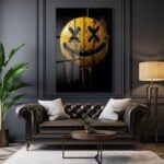 Urban Grunge Smiley: Asi Ruhlu Modern Cam Tablo Duvar Dekoru cam tablo, duvar sanatı, modern dekorasyon, soyut sanat, cam sanat eserleri, iç mekan dekorasyonu, ofis dekorasyonu, ev dekorasyonu, restoran dekorasyonu, cafe dekorasyonu, cam baskı, UV baskı, estetik duvar sanatı