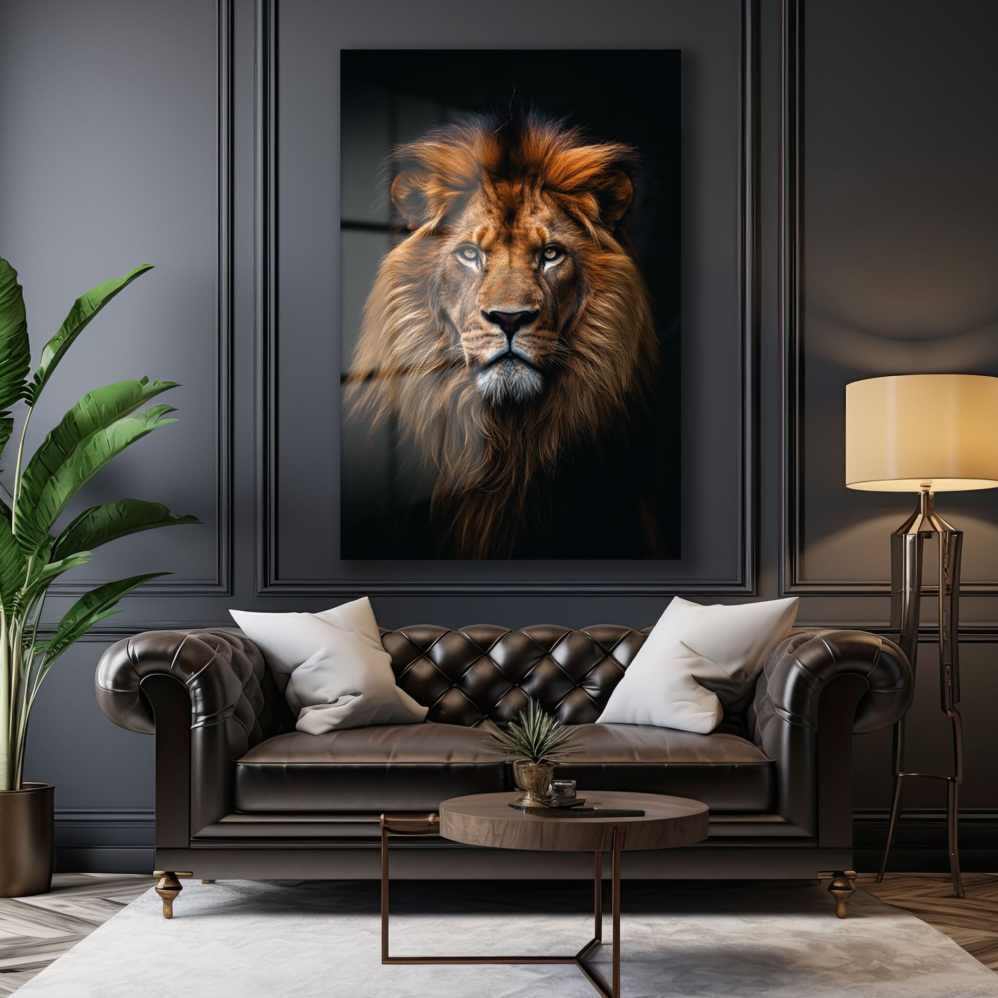Krallığın İhtişamı: Aslan Portresi Modern Cam Tablo - Glazella Krallığın İhtişamı: Aslan Portresi Modern Cam Tablo - Glazella