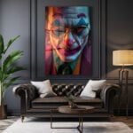 Joker'in Yüzü: Dramatik Işıklarla Modern Cam Tablo Duvar Dekoru cam tablo, duvar sanatı, modern dekorasyon, soyut sanat, cam sanat eserleri, iç mekan dekorasyonu, ofis dekorasyonu, ev dekorasyonu, restoran dekorasyonu, cafe dekorasyonu, cam baskı, UV baskı, estetik duvar sanatı