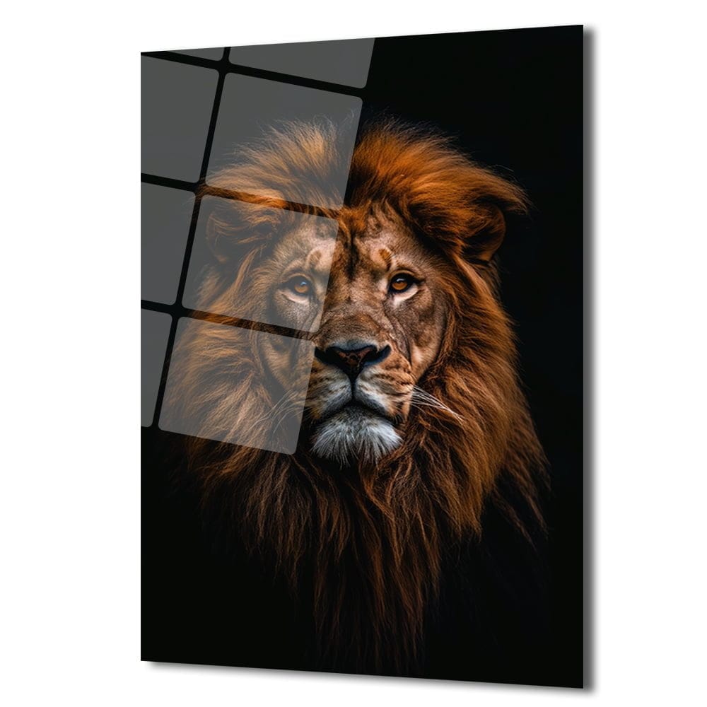Kralların Kralı: Aslan Portresi Modern Cam Duvar Sanatı Duvar Dekoru cam tablo, duvar sanatı, modern dekorasyon, soyut sanat, cam sanat eserleri, iç mekan dekorasyonu, ofis dekorasyonu, ev dekorasyonu, restoran dekorasyonu, cafe dekorasyonu, cam baskı, UV baskı, estetik duvar sanatı