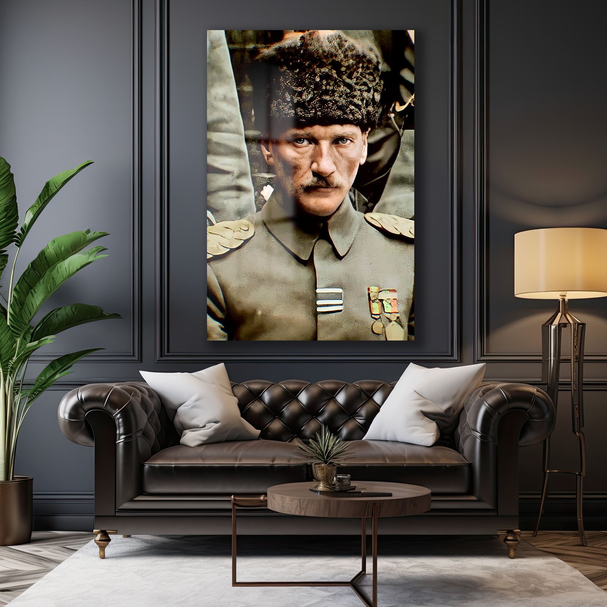 Atatürk'ün Güçlü Bakışı: Lider Ruhu Yansıtan Temperli Cam Tablo Duvar Dekoru cam tablo, duvar sanatı, modern dekorasyon, soyut sanat, cam sanat eserleri, iç mekan dekorasyonu, ofis dekorasyonu, ev dekorasyonu, restoran dekorasyonu, cafe dekorasyonu, cam baskı, UV baskı, estetik duvar sanatı