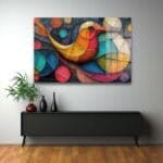 Mozaik Kuşun Dansı: Canlı Renklerde Modern Soyut Cam Tablo Duvar Dekoru cam tablo, duvar sanatı, modern dekorasyon, soyut sanat, cam sanat eserleri, iç mekan dekorasyonu, ofis dekorasyonu, ev dekorasyonu, restoran dekorasyonu, cafe dekorasyonu, cam baskı, UV baskı, estetik duvar sanatı