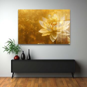 Altın Lotus Zarafeti: Lüks Dekoratif Cam Tablo - Glazella Altın Lotus Zarafeti: Lüks Dekoratif Cam Tablo - Glazella