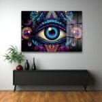 Üçüncü Gözün Gizemi: Psychedelic Enerjili Modern Cam Tablo Duvar Dekoru cam tablo, duvar sanatı, modern dekorasyon, soyut sanat, cam sanat eserleri, iç mekan dekorasyonu, ofis dekorasyonu, ev dekorasyonu, restoran dekorasyonu, cafe dekorasyonu, cam baskı, UV baskı, estetik duvar sanatı